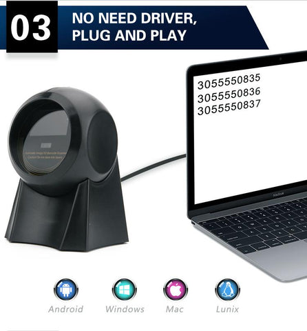 2D Barcode Scanner Omnidirectional Desktop Automatic 1D 2D QR code Data Matrix-Veeddydropshipping