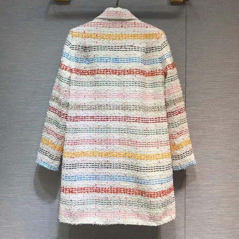 Medium Length Colorful Striped Womens Tweed Jackets-Veeddydropshipping