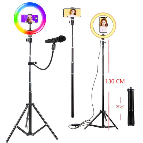 26cm RGB Dimmable LED Selfie Ring Fill Light Phone Camera Photography Lamp For Makeup Video Live Mic Clip Aro De Luz Para