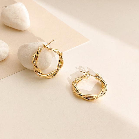 Round Circle Hoop Earrings   Pearl Twist Korean Fashion Jewelry  -JW00281-Veeddydropshipping
