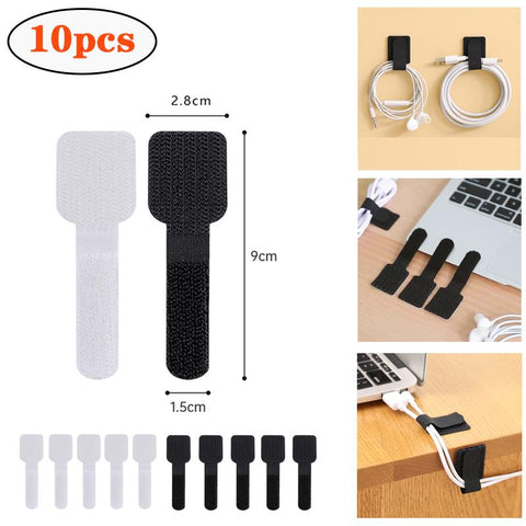 10pcs Self-Adhesive Cable Organizer Clip Ties Cord Management Wall Wire Hook Holder Wrapper Kitchen-PA00857-Veeddydropshipping