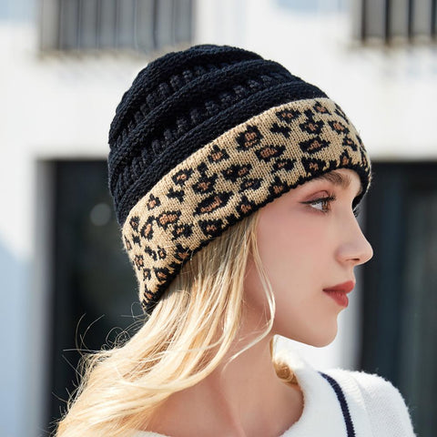 Leopard Print Women Hat And Scarf Set-WF01170-Veeddydropshipping