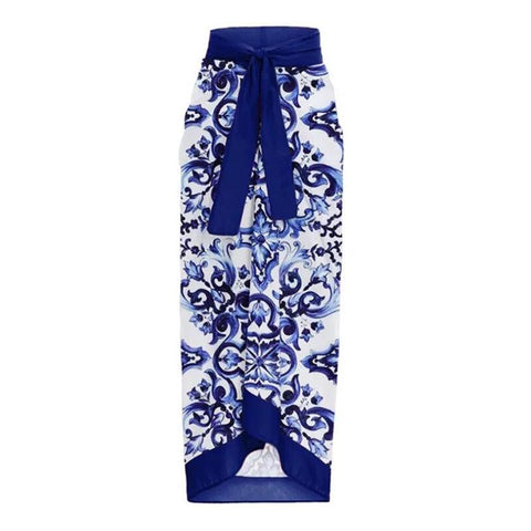 Blue And White Porcelain Tummy Control Underwire Swimsuit Push Up Women Swimwear -OS00139-Veeddydropshipping