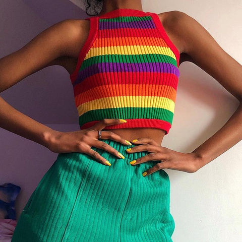 Woman Sleeveless Rainbow Printed Tank Tops Tops Vest-Veeddydropshipping