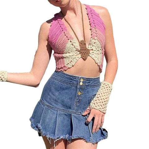 Women Print Knitted Crop Camisole Fairy Sleeveless Backless Streetwea-Veeddydropshipping