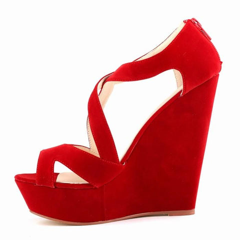 Women Casual Office Flock Leather Wedges High Heels Platform-BS00831-Veeddydropshipping