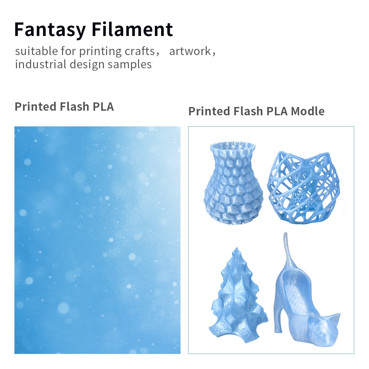 PLA Glitter Filament Flash Blue Low Shrinkage Enviornmental 1KG/Roll 3D Printer-Veeddydropshipping
