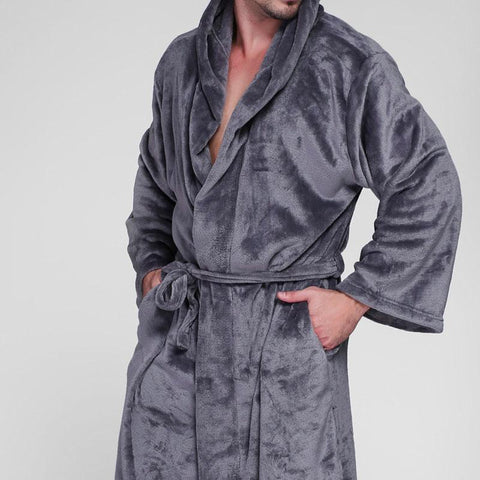 Long Flannel Fleece Bathrobe Kimono Warm Bath Robe-MF01582-Veeddydropshipping