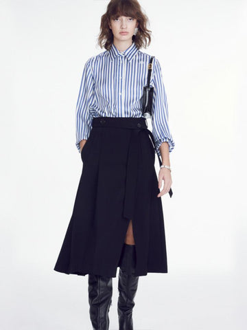 Women Lace Up Flare Slit Casual Mid Length Skirts-WF00441-Veeddydropshipping