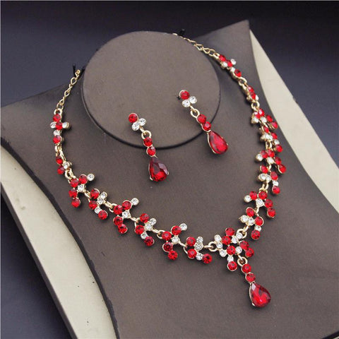 Fashion Bridal Jewelry Sets  Earring Necklace Rhinestone Crystal  -JW00308-Veeddydropshipping