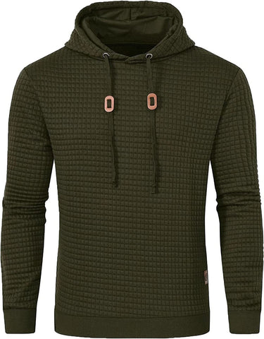 2023 Men Hoodies Long Sleeve Plaid Jacquard Pullover Drawstring Solid Tracksuit-TB01315-Veeddydropshipping