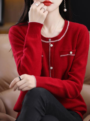 Crewneck Match Color Thread Loose Sweater-WF00104-Veeddydropshipping