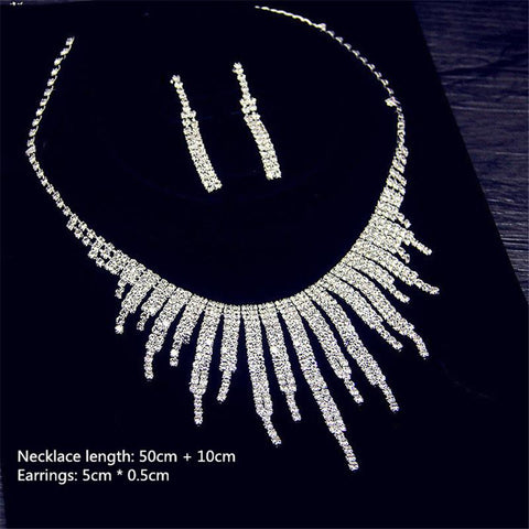 Shine Geometric Rhinestone Necklace Earrings Tassel Jewelry Sets  -JW00298-Veeddydropshipping