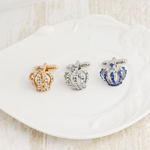 Crown Cufflinks Men Women Classic Crystal Rhinestone Cufflinks Shirts -JW01297-Veeddydropshipping