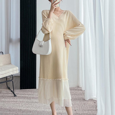 Casual Loose Maternity Dresses Chiffon Pleated Long Pregnancy Dress-TB00618-Veeddydropshipping