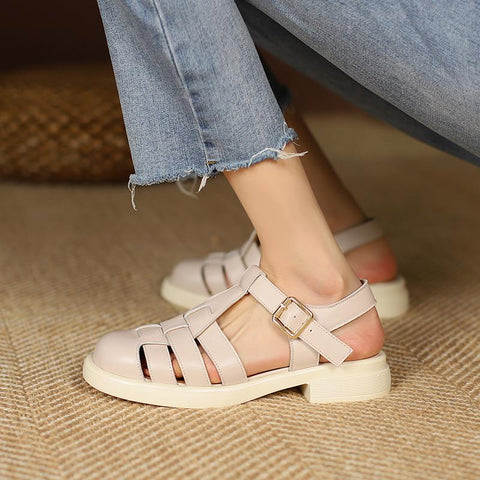 Leather Luxury Roman Sandals Casual Buckle Strap Summer-BS00854-Veeddydropshipping