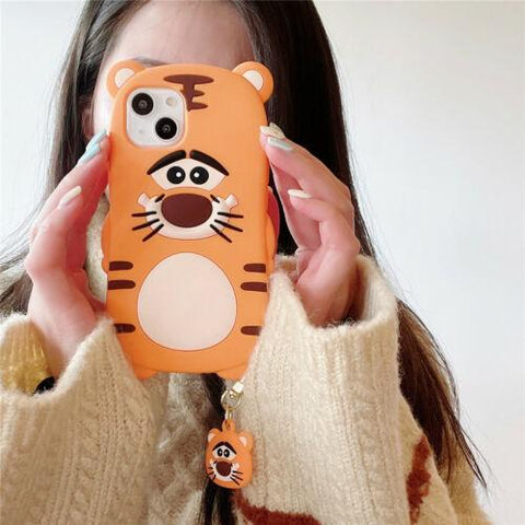 For iPhone 13 Pro Max 12 11 XS XR X 8 7 Case Cartoon 3D Tiger Shockproof Cover-PA00166-Veeddydropshipping