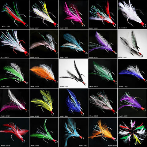 Treble 5pcs Black Fishing Hooks with Multicolor Feather Fly Fishing Tackle High -OS00430-Veeddydropshipping