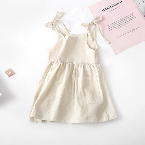 Kids Girl Summer Cotton Pocket Halter Dress-Veeddydropshipping