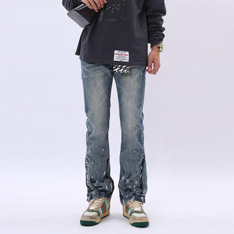 fashion jeans men male street blue denim pants Ink throwing-MF00582-Veeddydropshipping