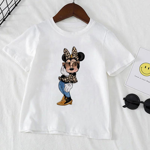 Disney Minnie Mouse Print Girls Clothes Child T-shirt White Short-TB00923-Veeddydropshipping