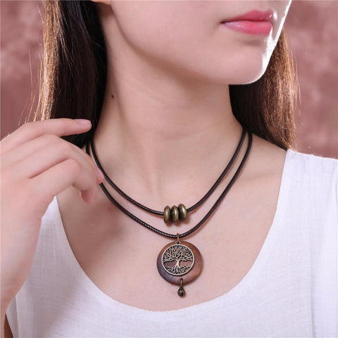 Chokers Necklaces Vintage Jewelry  Design Wooden Pendants-JW01261-Veeddydropshipping