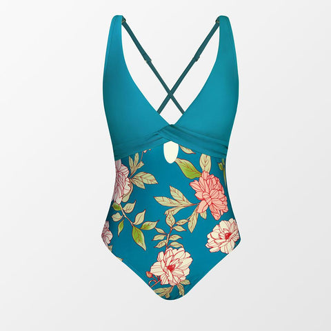 Teal Cutout Cross Back One-piece Swimsuit For Women Sexy Backless Monokini -OS00003-Veeddydropshipping
