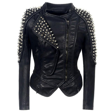Punk Rivet Faux Leather PU Jacket Women-Veeddydropshipping