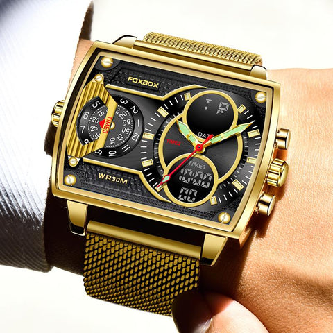 Fashion Square Watch Men Casual Sports Waterproof Double Display -JW00764-Veeddydropshipping