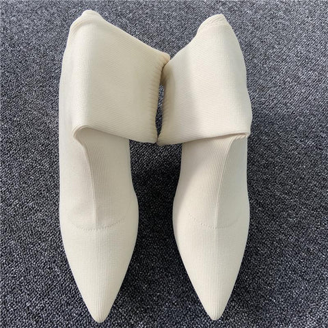 High Heels White Ankle Boots Stripper Low Block Heel-BS01023-Veeddydropshipping