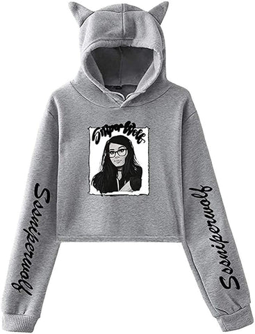 Pullover Cat Cropped Hoodie Crop Top-MF00272-Veeddydropshipping