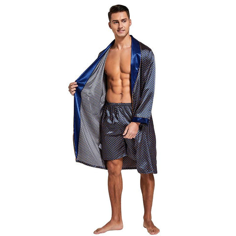 Men’s Satin Robe Lightweight Long Sleeve Silk Kimono Bathrobe with-MF01597-Veeddydropshipping