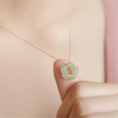 Hetian Jade Plum Blossom Pendant Necklace 925 Sterling Silver Jewelry-JW00010-Veeddydropshipping