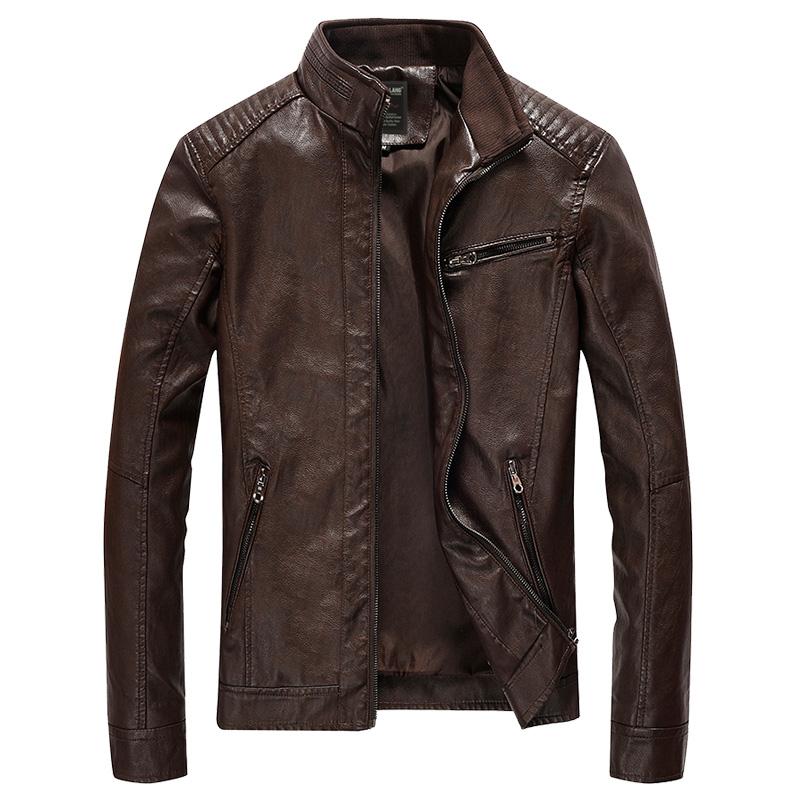 Leather Jacket Slim Fit Stand Collar PU Jacket Male-MF01362-Veeddydropshipping