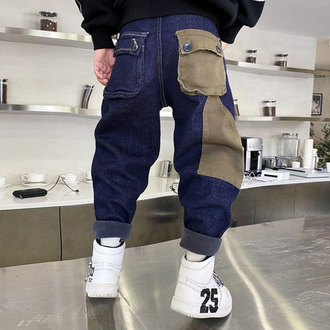 New autumn and winter boys&#39; 3-5-8-12T trousers loose s velvet padded jeans-TB01266-Veeddydropshipping