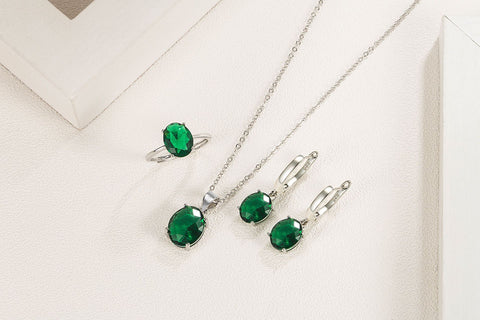 925 Sterling Silver Jewelry Sets  Ellipse Zircon Ring Necklace Earrings  -JW00200-Veeddydropshipping