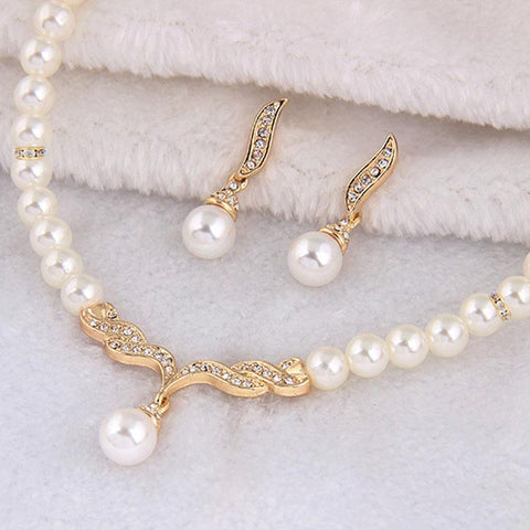 Necklace Earrings Wedding Pearl  Female jewellery set  -JW00383-Veeddydropshipping