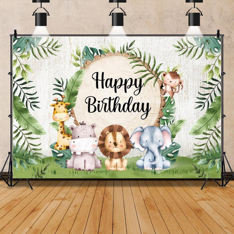 Watercolor Tropical Jungle Safari Animal 1st Birthday Party Backdrops Wild One Baby Shower -CE00332-Veeddydropshipping