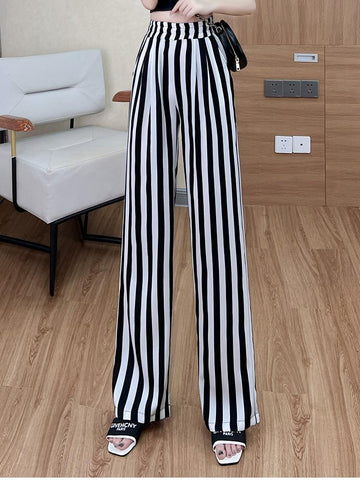 Women Elegant Striped High Waist Wide Leg cargo Pants-WF00420-Veeddydropshipping