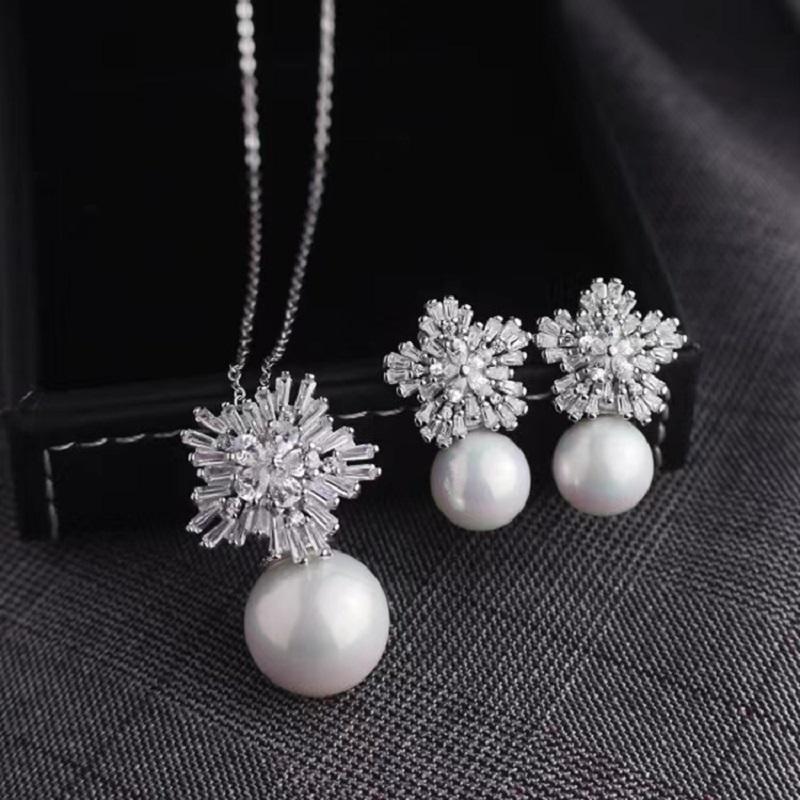 Classic Fashion  Zircon Pearl Earrings Necklaces Jewelry Sets   -JW00365-Veeddydropshipping