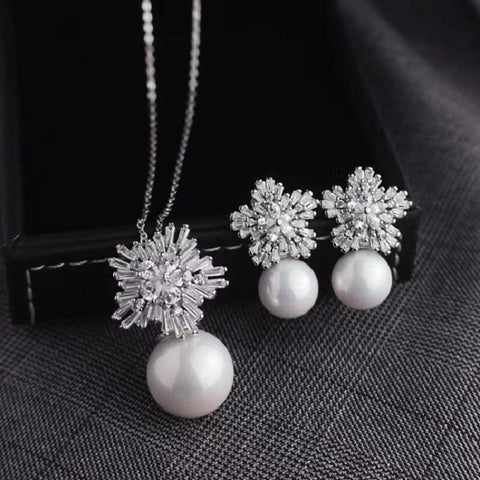Classic Fashion  Zircon Pearl Earrings Necklaces Jewelry Sets   -JW00365-Veeddydropshipping