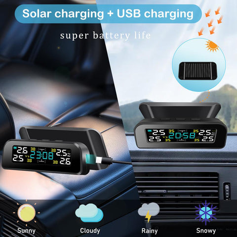 Clock TPMS Car Tire Pressure Alarm Monitor System Wireless Solar-AM00597-Veeddydropshipping