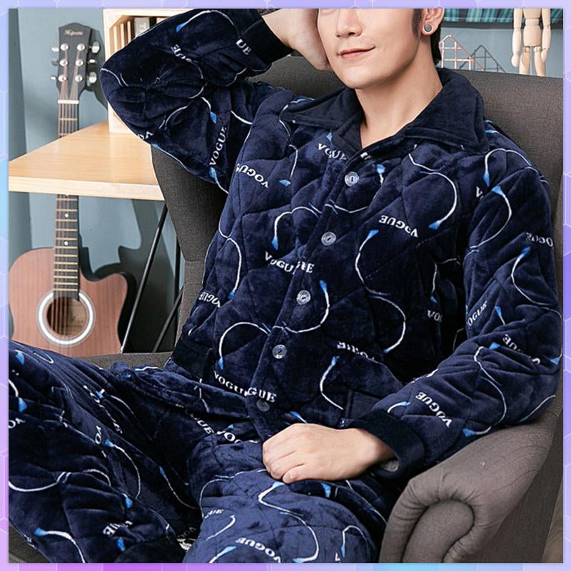 Warm Sleepwear Men&#39;s Flannel Winter Thick Pajamas Long Sleeve Casual-MF01605-Veeddydropshipping
