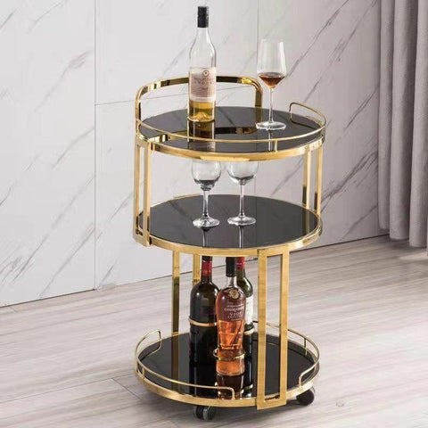 metal wrought dining car round wine trolley-HA01659-Veeddydropshipping