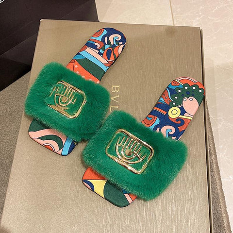 Slides Fluffy Slippers Ladies Shoes Woman Home-BS01190-Veeddydropshipping