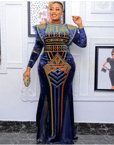 Plus Size Velvet African Party Dresses-WF01516-Veeddydropshipping