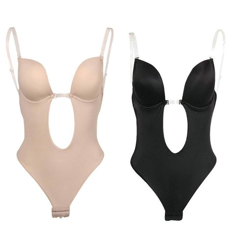 Women Sexy U Plunge Backless Bodysuit-WF00921-Veeddydropshipping