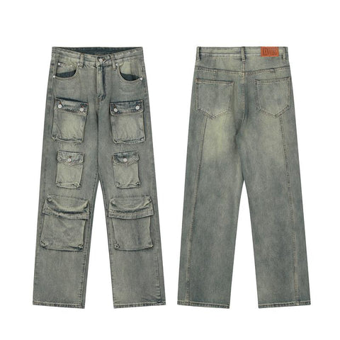 Pockets Retro Washed Men Baggy Jeans Pants Straight-MF00662-Veeddydropshipping