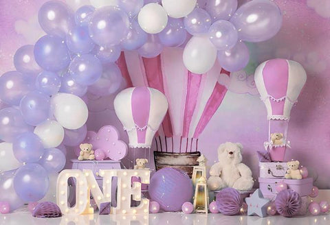 Birthday Backdrop Blue Sky White Clouds Hot Air Balloons Stars Kids-CE00419-Veeddydropshipping