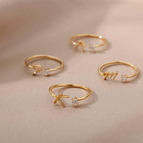 Letter Rings Letter Finger Adjustable A-Z Ring Boho Aesthetic Jewelry-JW00131-Veeddydropshipping